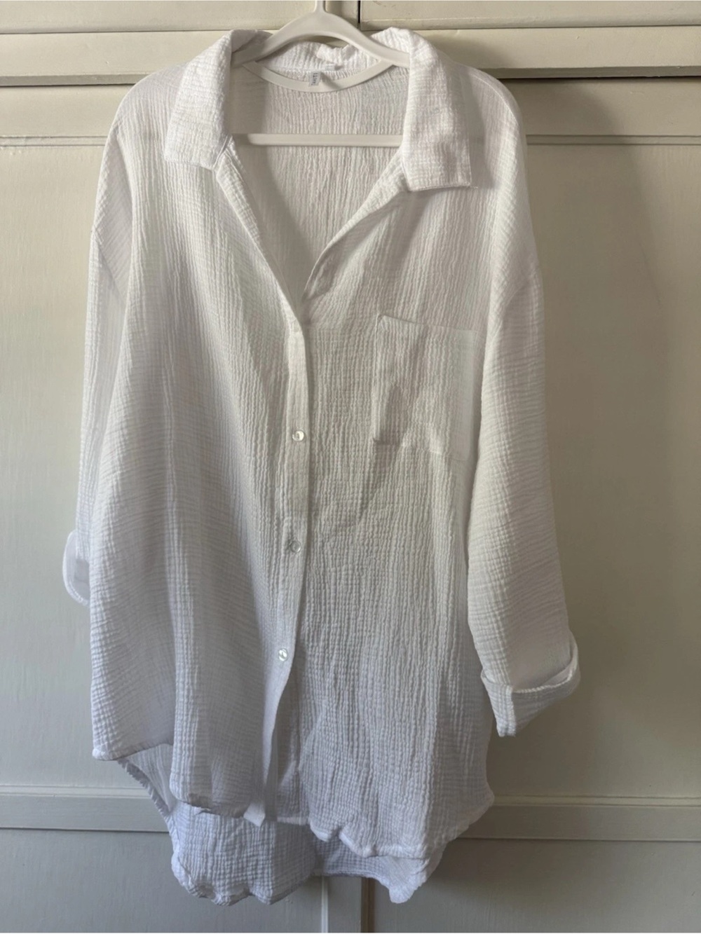 Tahiti Beach Cover-up White Cotton Shirt Sz M